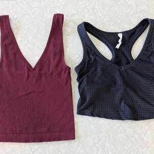 Women's XS‎ Crop Tops - Red Ribbed and Navy/Black Hounds Tooth Goth Street...